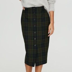 Wilfred Dark Green and Black Plaid Button-Front Pencil Skirt